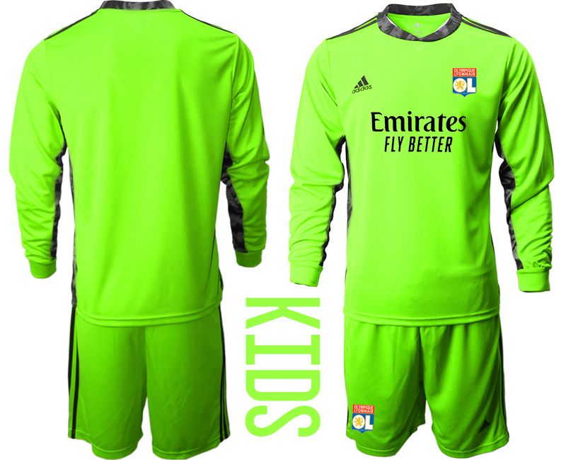 Youth 2020-2021 club Olympique Lyonnais fluorescent green goalkeeper long sleeve Soccer Jerseys